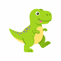 Fototapeta premium Green Dinosaur Walking Flat Design Vector Illustration