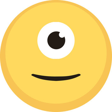 Simple yellow cyclops face illustration features single eye, curved smile, perfect digital communication element.