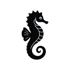Fototapeta premium Black Seahorse Silhouette Icon Isolated on White Background