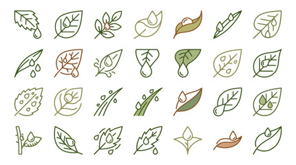 Fototapeta premium Vector Icons Collection Of Hand Drawn Green Leaf Illustrations Various Shapes. EPS Editable