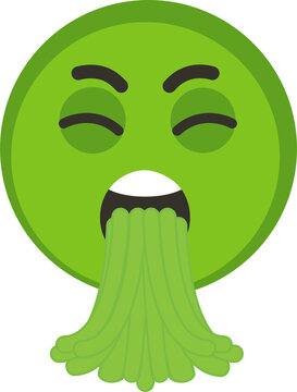 Green emoji displays intense nausea, expressing physical discomfort with visible expulsion from mouth.