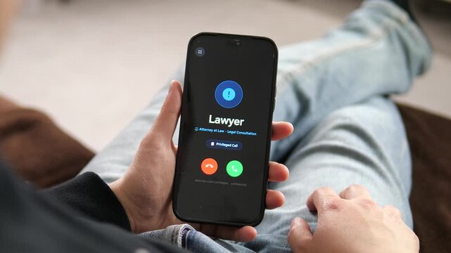 A user receives a call from an attorney for a legal consultation. The screen clearly notes attorney-client privilege, ensuring a protected conversation. 