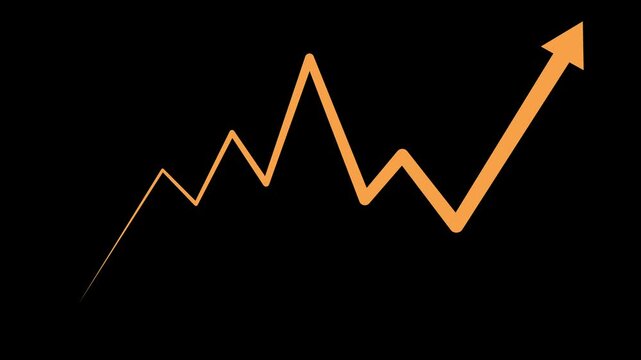 Business line chart with an upward arrow stock market growth volatility and financial trend animation