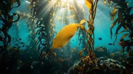 Kelp Forest Underwater Scene with Sunlight Through Water Seaweed © Mohammad
