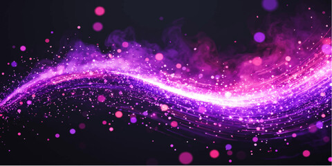 Abstract glowing particles in shades of purple and pink form a vibrant, energetic wave against a dark background, creating a sense of magic and wonder. © Julya
