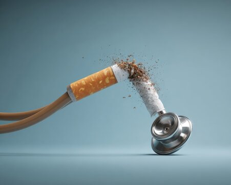 Cigarette morphing into stethoscope, medical awareness concept