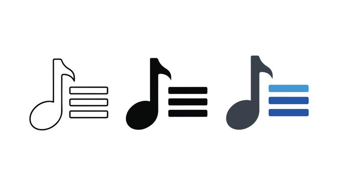 Music playlist list icon set vector: Flat Vector Illustration - Vector stock illustration - Technology stock illustration - PNG, SVG, EPS