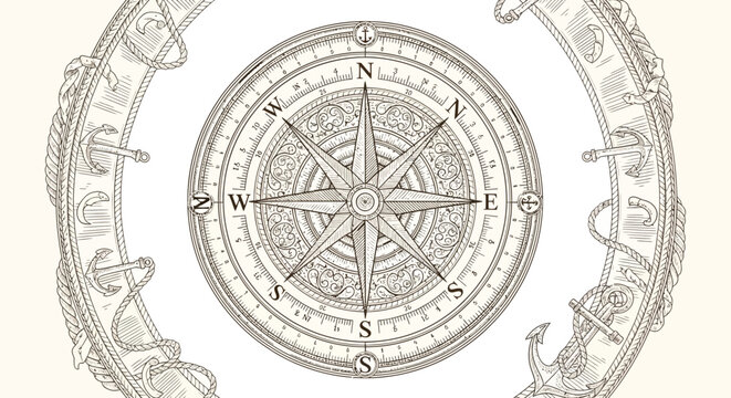 Vintage Navigation Compass Instrument Device.