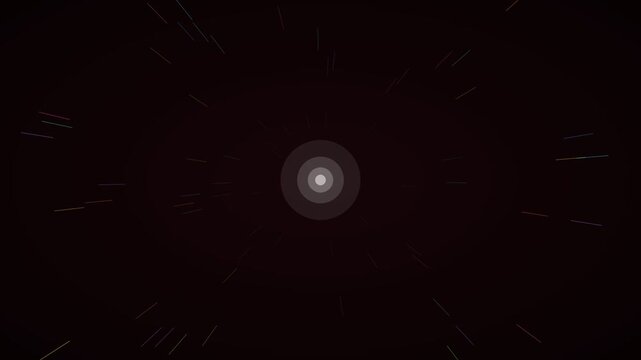 Neon multicolor burst speed lines hyperspace background on crimson dark, warp speed motion loop