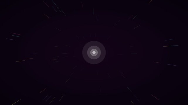 Neon multicolor burst speed lines hyperspace background on plum dark, warp speed motion loop
