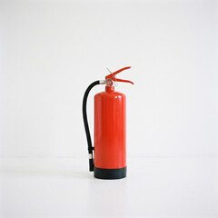 Fototapeta premium Bright red fire extinguisher on a clean white background, minimalist concept for emergency safety, equipment protection, and fire prevention