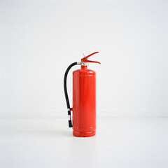 Obraz premium Bright red fire extinguisher on a clean white background, minimalist concept for emergency safety, equipment protection, and fire prevention