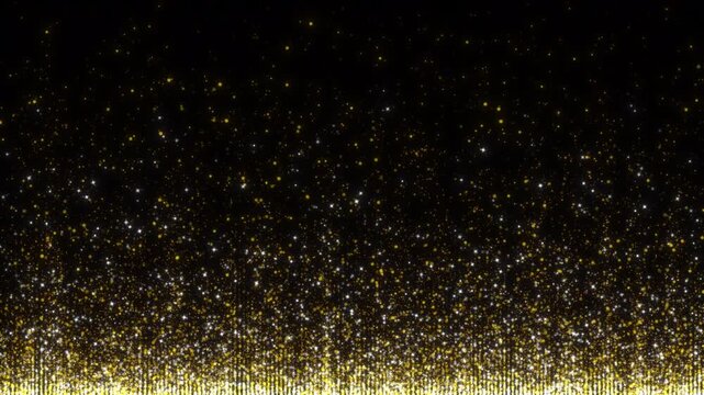 Golden luxury glitter particles rising from the bottom with sparkling light effects on alpha channel loop.