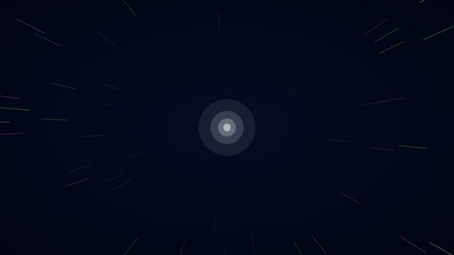 Neon multicolor long light streaks hyperspace background on cosmic blue, warp speed motion loop