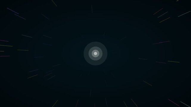 Neon multicolor long light streaks hyperspace background on teal dark, warp speed motion loop