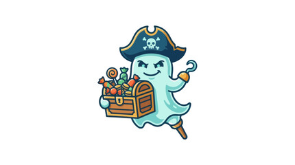 Cartoon Pirate Ghost with Treasure Chest Full of Candy © Tugi