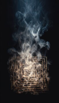 Cigarette smoke forming labyrinth or maze, confusion and entrapment, addiction complexity, difficult escape path, psychological struggle representation