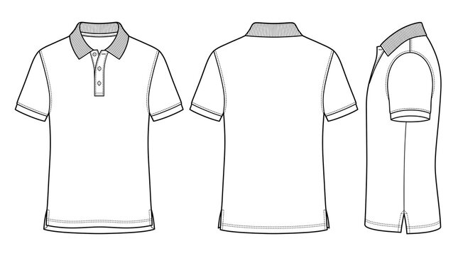 Blank polo shirt template vector outline technical sketch front back side view