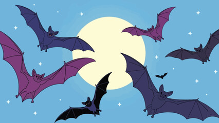Fototapeta premium Bats Flying Under a Full Moon Sky