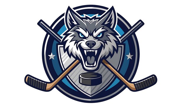 Fierce Wolf Logo with Hockey Sticks and Puck.