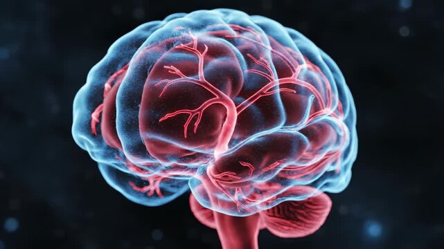 Rotating human brain showing blood vessel network