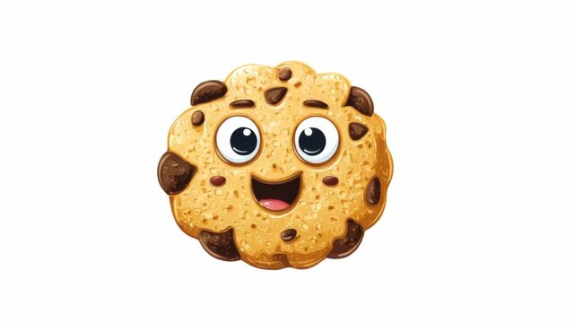 Charming choco chip cookie character with a playful expression and cute eyes for appealing branding or promotional material.