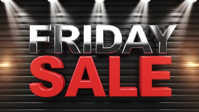 Shiny chrome FRIDAY text with red letters on metal background