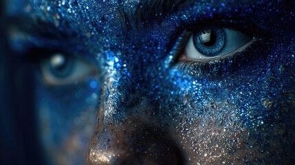 Naklejka premium Stunning Close-Up of Eye with Blue Glitter and Sparkling Effect