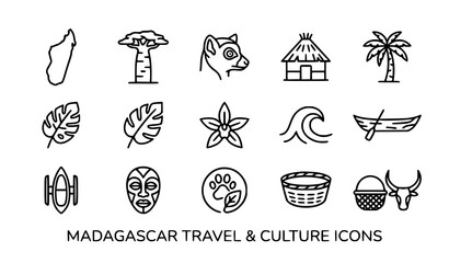 Madagascar travel and culture line icon collection with editable stroke vector symbols © Mdanowrul