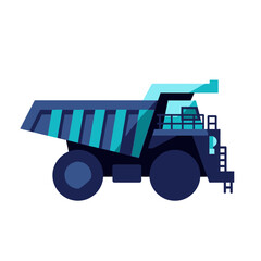 A flat vector illustration of a dark blue and turquoise mining dump truck in profile against a plain white background © Faisal