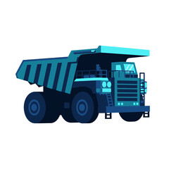 A stylized blue mining dump truck rendered in a flat illustrative vector style against a solid white background © Faisal