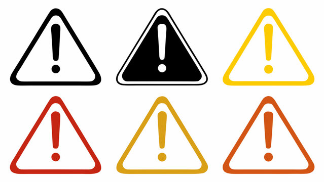 Set of Glossy Yellow Warning Triangle Signs Icons and Safety Hazard Symbols Vector Illustration for Road Traffic Danger Web and Business Design Elements