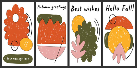 Abstract autumn banners set with minimalist fall leaves and season greetings. © zixu