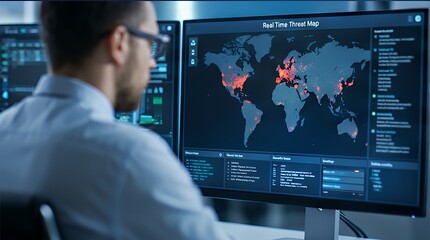 Fototapeta premium Global Cybersecurity Operations: Real-Time Threat Monitoring and Analysis