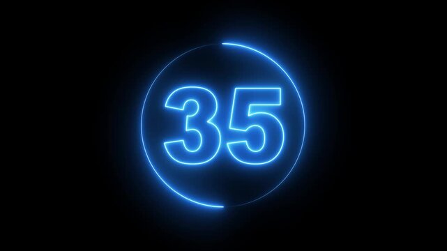 Neon Circle countdown timer animation from 45 to 0 second animation on black background with alpha channel, 40 seconds countdown timer. Neon bright glowing countdown timer 40 seconds. 4k video