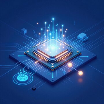 glowing microchip with circuits and connections