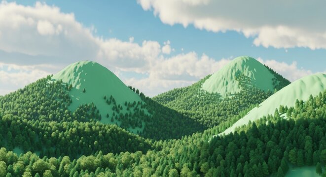 green hills and trees under blue sky with clouds