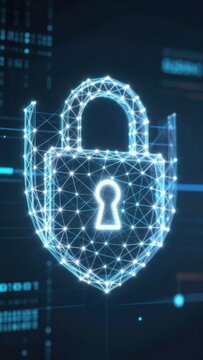 cyber security lock with glowing blue lines