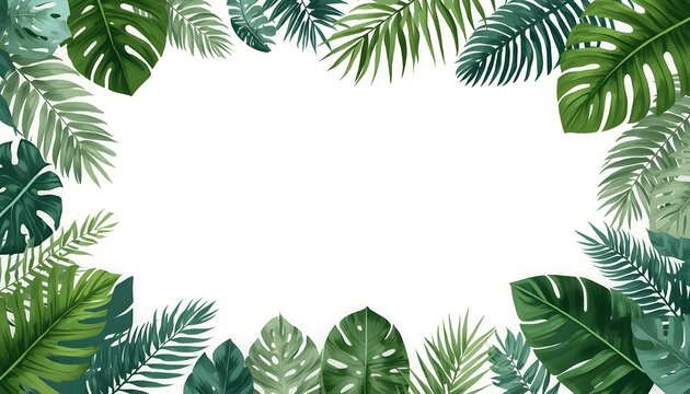 Tropical Botanical Border Framing Lush Green Leaves in Bright Natural Light