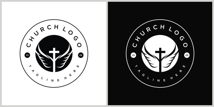 simple cross with small wing details, creating a clean and memorable church identity.