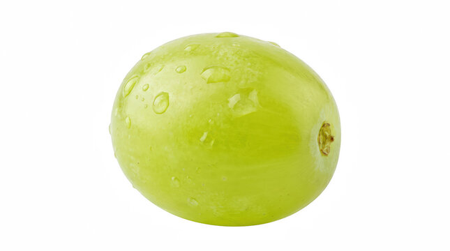 Single fresh green grape with water droplets isolated on transparent background for food marketing.