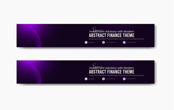 Abstract finance theme LinkedIn cover design with purple gradient and modern typography