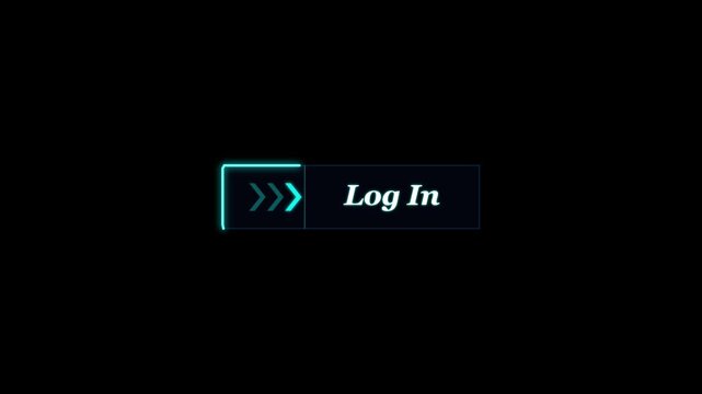 Futuristic Neon Log In Button with Cyan Glowing Light Trails and Arrows on Black Background