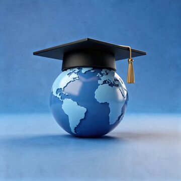 Graduation cap on a globe, symbolizing global education