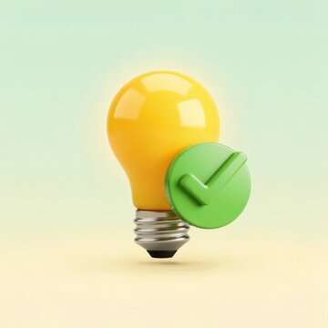 Green check mark on light bulb, idea approved