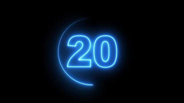 25 second countdown timer animation with neon number text glowing from 25 to 0 with interesting circle animation. Circle countdown timer 25 sec animation. 4k video
