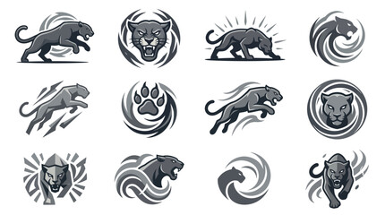 Dynamic Black and White Illustrations of Powerful Leaping and Roaring Mountain Lions in Various Stylized Designs © Dinda