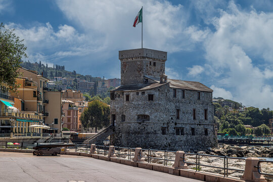 Rapallo Castle (Castello di Rapallo) located in Rapallo, GE, Italy. A medieval fortification built in the 13th century to defend the city from pirate attacks. Today an exhibition space for art.