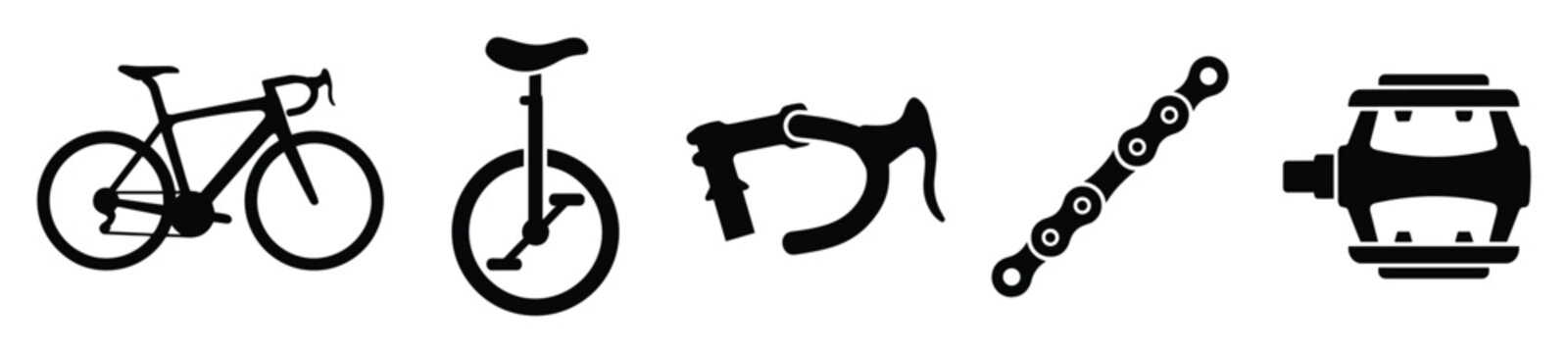 Set of bicycle and bike components black icons for cycling sports shop website or mobile application interface