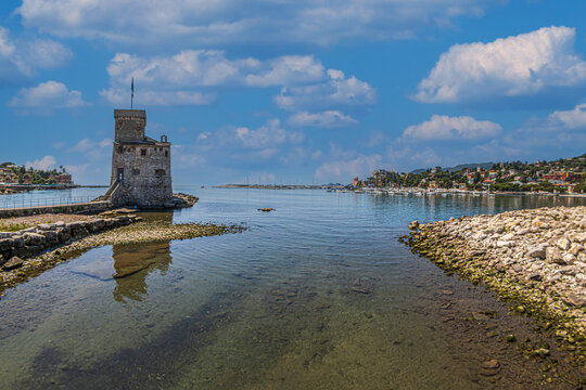 Rapallo Castle (Castello di Rapallo) located in Rapallo, GE, Italy. A medieval fortification built in the 13th century to defend the city from pirate attacks. Today an exhibition space for art.